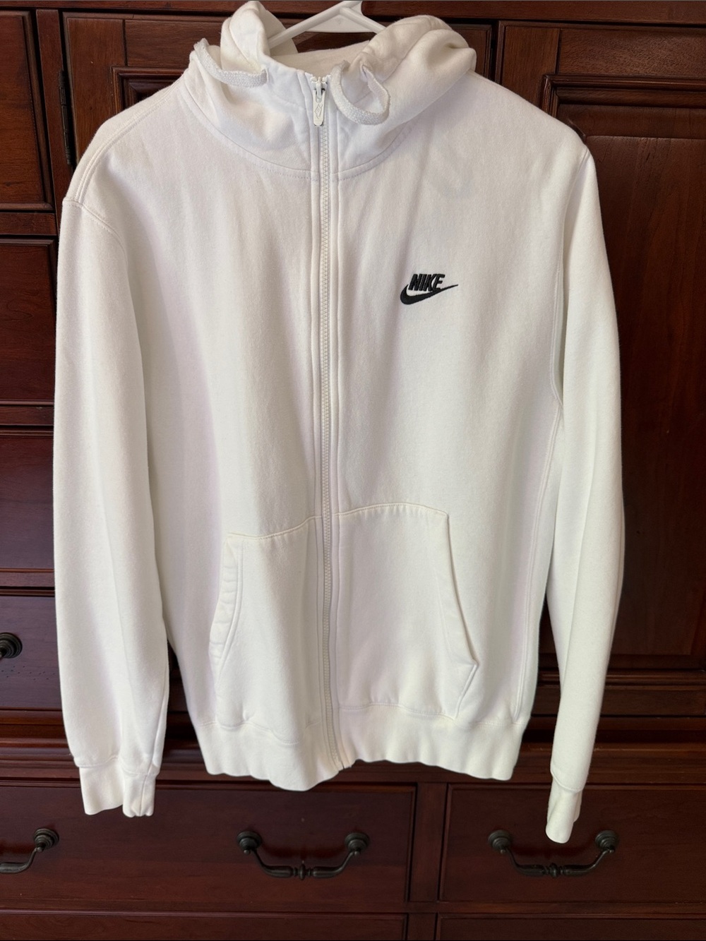 Nike White Full-Zip Hoodie with Black Swoosh